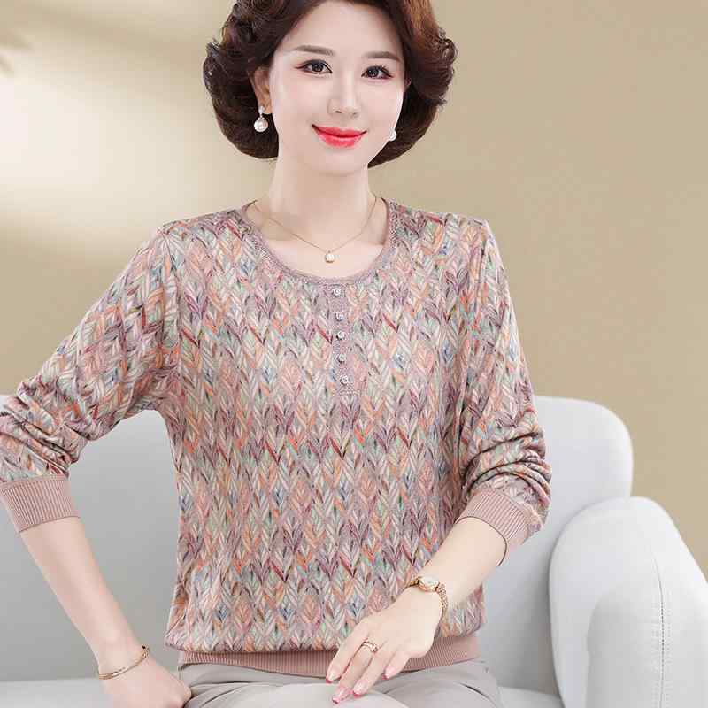 樂天商城 - Tシャツ レディース 女性用 トップス 快適 カットソー ニットソー 長袖 セーター 60代 お母さん 祖母 母親 40代 50代 60代 秋冬 カジュアル 快適 無地 キャメル ぽっちゃり 体型カバー