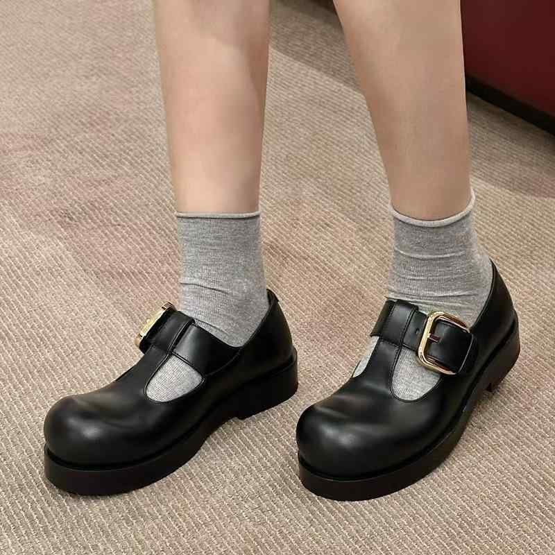 Rakuten - レディース レザー ローファー マリー珍 パンプス 厚底 Tストラップ シューズ 歩きやすい 太ヒール 牛革 リアルレザー ラウンドトゥ 婦人靴 カジュアル レトロ ブラック ワインレッド 通学 通勤