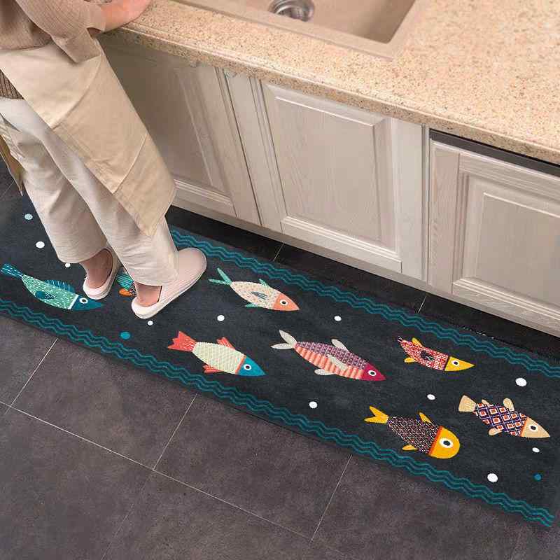 インテリア キッチン 台所 マット ドア おしゃれ かわいい フット 玄関 汚れ 防止 フロア 滑り止め フロア 水 油 吸収 厚手 カーペット 玄関 防汚 犬 猫 イラスト リネン