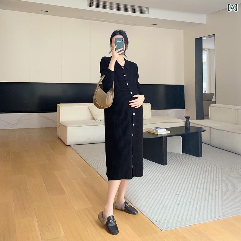 レディース ファッション 春秋 かわいい おしゃれ マタニティ 妊娠中 ベビー 赤ちゃん ニット ロング ワンピース シンプル 長袖