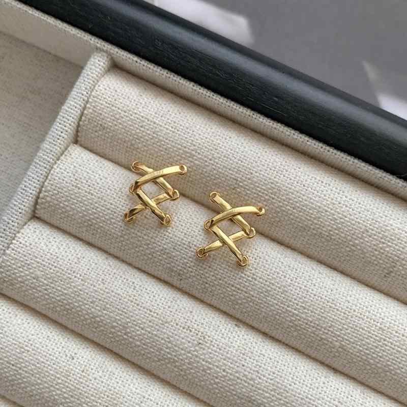 身体穿洞饰品 - ピアス レディース 耳飾り 耳輪 ジュエリー アクセサリー 幾何学 網目 クロス ライン 華奢 極簡 ミニマル シンプル カジュアル デイリー デート オフィス 通勤 フォーマル 上品 おしゃれ かわいい シルバー ゴールド