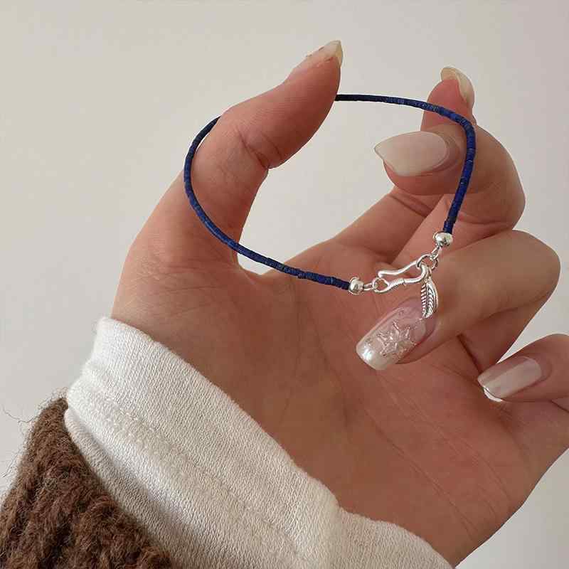 ブレスレット レディース 葉 リーフ ラピスラズリ ハンドメイド スイート さわやか 綺麗め バングル 手首飾り ジュエリー アクセサリー シルバー シンプル 通勤 通学 ギフト 贈り物 プレゼント