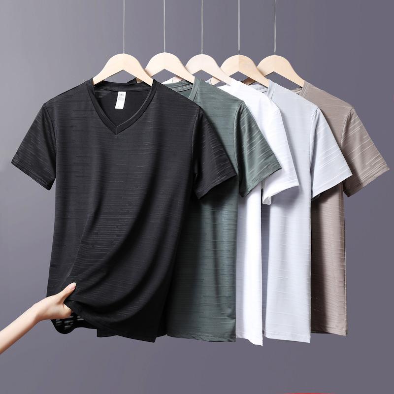 乐天商城 - Tシャツ メンズ 男性用 半袖 V領 Vネック カットソー プルオーバー トップス カジュアル ゆったり 快適 吸湿排汗 薄手 涼しい 夏用 縞模様 ボーダー 提花 ジャガード織り 大きいサイズ 紳士服 日常 普段着 黒 白 カーキ
