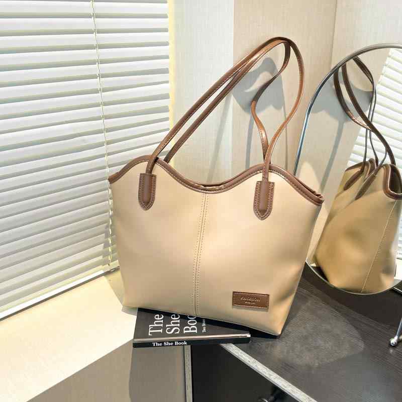 トートバッグ レディース 肩掛け ショルダーバッグ 手提げ かばん 大容量 鞄 A4 通勤 通学 ビジネス カジュアル レトロ ヴィンテージ風 おしゃれ 配色 柔らかい 軽量 収納 ファスナー 黒 棕 カーキ ベージュ アイボリー