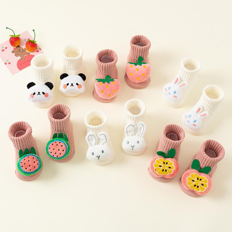 靴下 ベビー 赤ちゃん ソックス 春秋 綿 滑り止め付き フロアソックス 中筒丈 かわいい動物柄 S M