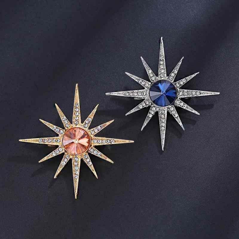ブローチ レディース 星形 ジルコニア 合金 電気メッキ加工 KC金 水赤 白K 墨蘭 服飾雑貨 アクセサリー