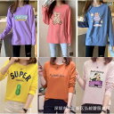 Tシャツ レディース 長袖Tシャツ カットソー プルオーバー 綿 ポリエステル 混紡 字母 数字 プリント ゆったり ラウンドネック カジュアル 日韓スタイル(x5)