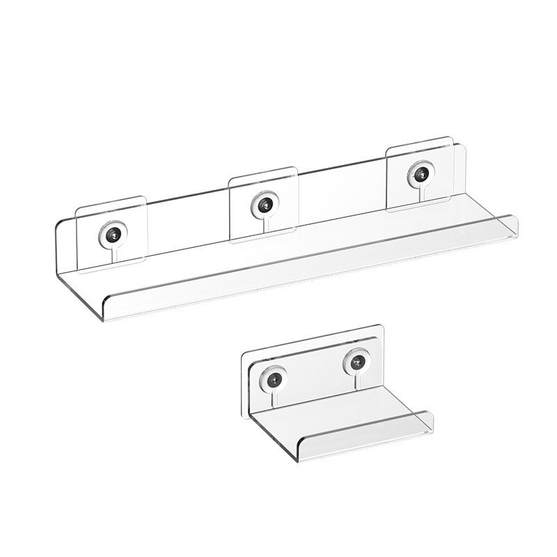 ウォールシェルフ レディース ベッドサイド収納 壁掛け棚 飾り棚 プラスチック製 フック式 キッチン 寝室 リビング収納 小物置き 透明 グレー