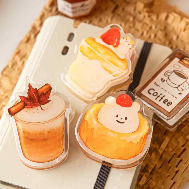 冷蔵庫用マグネット アクリル製 かわいいスイーツ デザート コーヒー 日記シリーズ