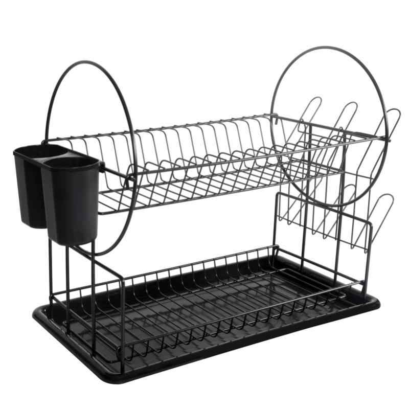 食器ラック レディース 突っ張り棚 2段式 皿乾燥ラック キッチン収納棚 箸立て まな板立て付き 鉄製 大..
