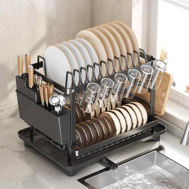 キッチン収納棚 壁掛け式 多機能 水切りラック 食器 箸立て まな板立て 鍋蓋スタンド 調整可能 大容量 ..