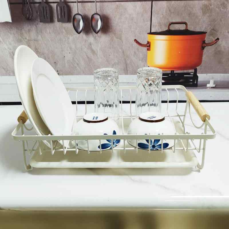 水切りラック レディース 木製ハンドル付き 食器棚 皿立て 箸立て付き キッチン収納ラック 皿乾燥ラッ..