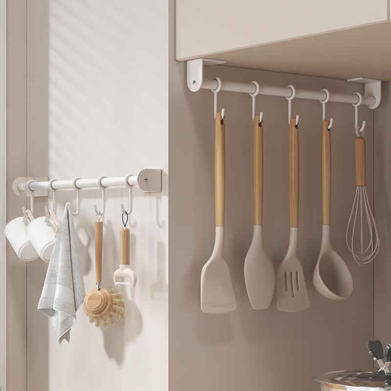 キッチン収納 ツールハンガー 壁掛けフック ステンレス製 穴あけ不要 キッチンツール収納 鍋 フライ返し お玉掛け 省スペース 多機能 おしゃれ 白 黒