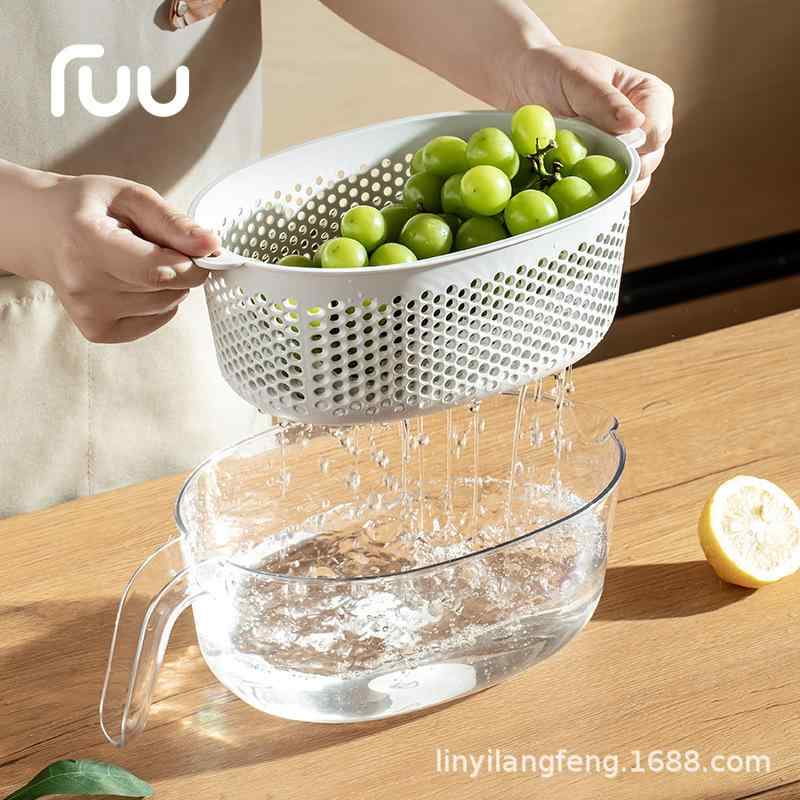 水切りかご キッチン用品 プラスチック製 二層式 洗い桶 可動式 水切りトレー 家庭用 リビング ティー..