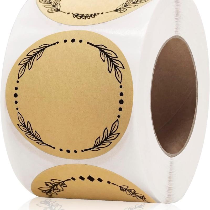 ステッカー ガラス瓶 プラスチック容器 蓋用 防水 自粘着 円形 牛皮紙ラベル 製品識別 DIY 事務用品(x20)