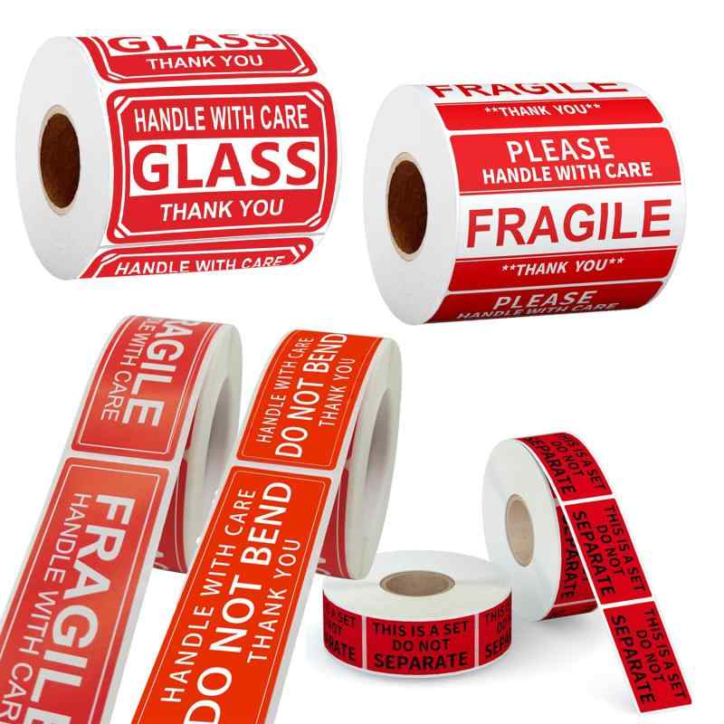 ステッカー 取扱注意 壊れ物注意 梱包用 割れ物 シール 長方形 不干 adhesive 材料(x5)(2)