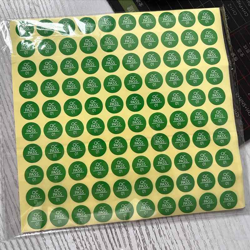 ステッカー ラベル 製品合格証 QC PASS 検品済 円形 銅版紙 白 緑 10mm 15mm 20mm 25mm 粘着