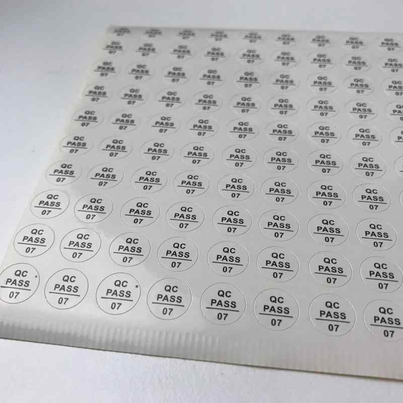 ステッカー 合格証 品質検査 QC PASS 丸形 銅板 不干 adhesive マットシルバー ホワイト(x3)