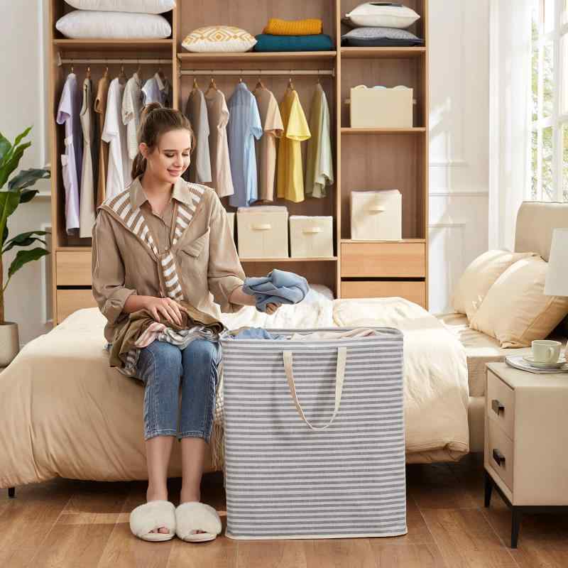 洗濯かご 折りたたみ ランドリーバスケット 防水 オックスフォード布 75L 100L ランドリーボックス 収納ボックス 脱衣かご ランドリーバッグ 持ち手付き 大容量 グレー 寝室 浴室