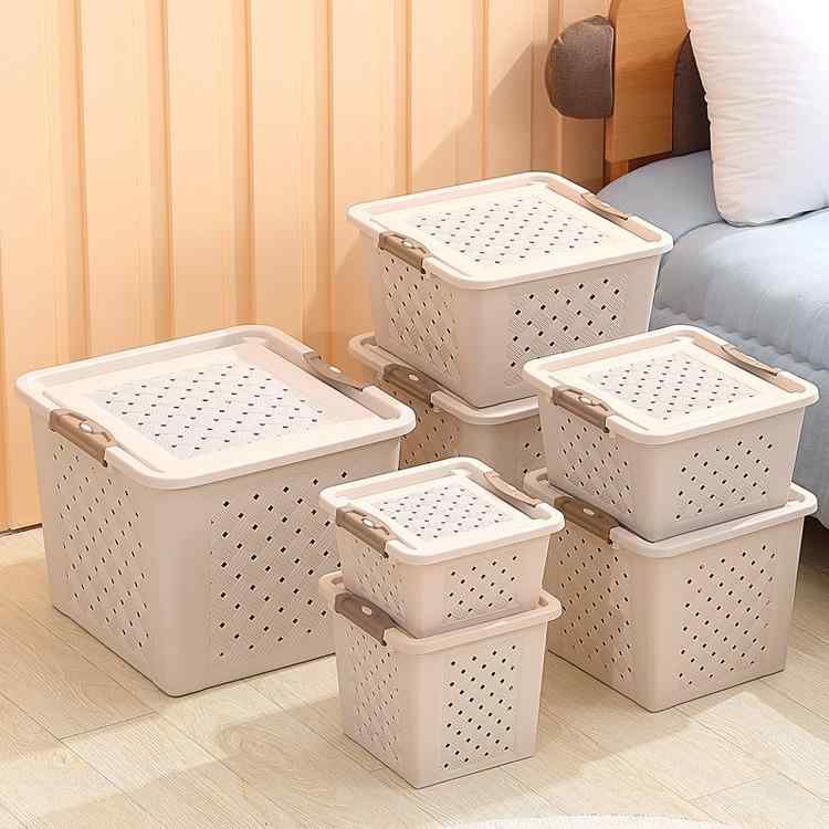 収納ボックス レディース 籐編み風 プラスチック製 透かし彫り 通気性 ランドリーボックス 衣類 おもち..