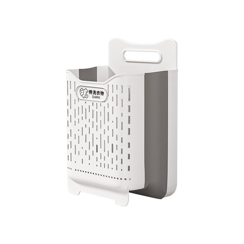 ランドリーバスケット レディース 大容量 壁掛け 折りたたみ式 ランドリーボックス 洗濯かご 収納ボックス フック シール付き