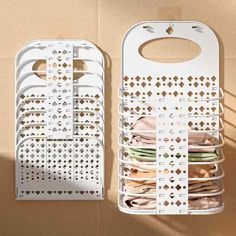 ランドリーバスケット レディース 壁掛け 折りたたみ式 ランドリー収納 洗濯かご 浴室用 PP製 大容量 ホワイト グレー 現代風(x2)