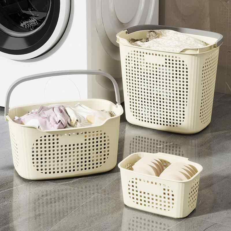 ランドリーバスケット ランドリーボックス 洗濯かご 脱衣かご 大容量 通気性 持ち手付き プラスチック製 アイボリー グレー イエロー