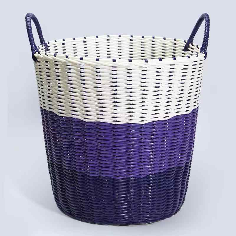 収納かご ランドリーバスケット 子供用 おもちゃ箱 プラスチック 藤編み 手提げ シンプル 白灰棕 米灰..