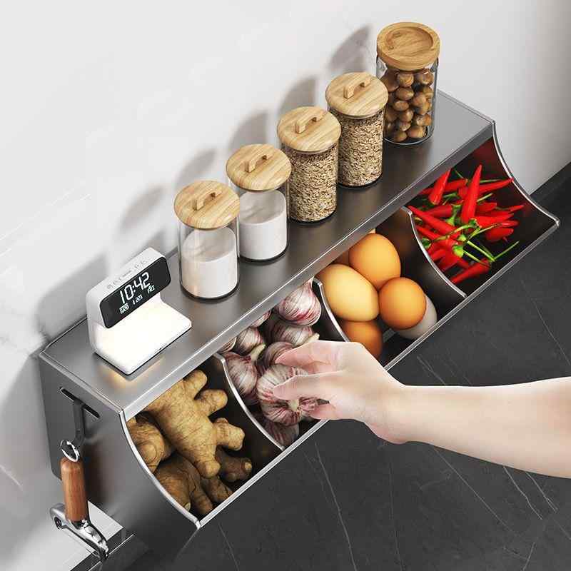 キッチン収納 スパイスラック 壁掛け式 調味料入れ 調味料ストッカー セット 多機能 グレー 2段 3段 4段 組み合わせ 北欧風 クリーム色 姜 蒜 保存容器(3)