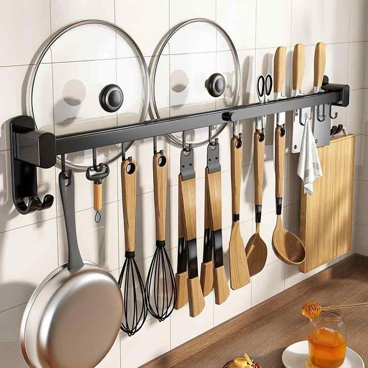 キッチン収納 壁掛け式 スプーン ツールラック ツールホルダー 鍋 道具掛け スパイスラック アルミ製 ..