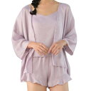 Teddy ルームウェア レディース 長袖ガウン キャミソール ショートパンツ 3点セット 春夏秋 薄手 roomwear101 (パープル, M)