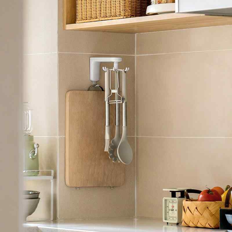 キッチン収納 ツールホルダー 壁掛け式 調理器具ラック スプーン お玉掛け ABS 鉄製 白 6フック 8フック