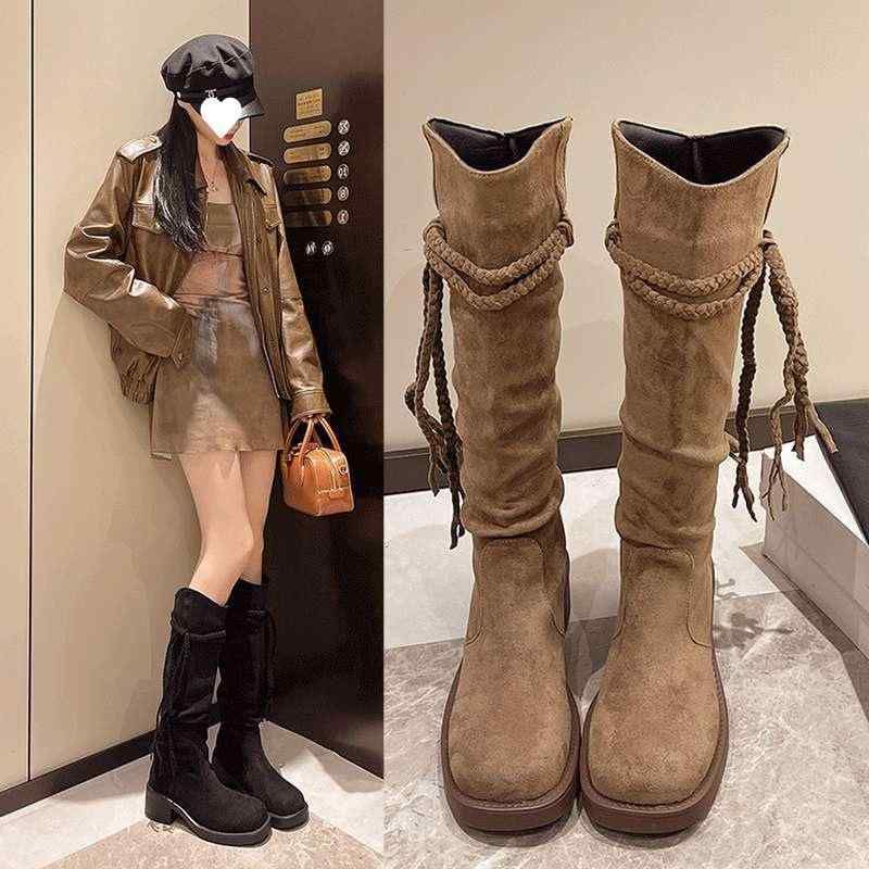 ブーツ レディース 筒ブーツ ニーハイブーツ レトロ 厚底 防水 滑り止め 耐摩耗 粗ヒール ラウンドトゥ ブラウン・商品カテゴリ: バイクブーツ・対象年齢: 成人・靴の素材: PU・靴底の素材: ゴム・対象: 女性・スタイル: レトロ・つま先の形状: ラウンド・ヒールの形状: 太め・のブーツ: 筒型ブーツ・の要素: 防水・機能: 身長アップ.滑り止め.摩耗性・筒丈: 膝上・着用方法: プルオン・・インソール素材: PU・靴底の技術: 接着・色: ブラウン・サイズ: 35.36.37.38.39.40