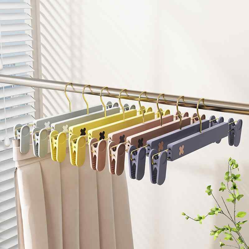 ハンガー レディース メンズ 兼用 ズボンハンガー ゴールドフック スラックスハンガー 伸縮式 滑り止め プラスチック 衣類ハンガー パステルカラー パンツクリ...