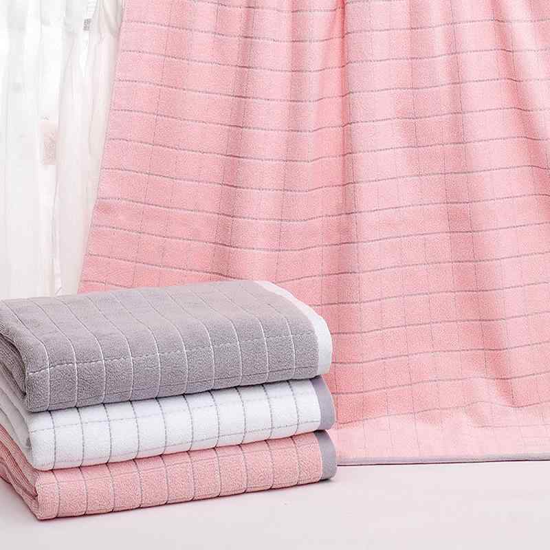 バスタオル レディース メンズ キッズ 子供用 綿 コットン 格子柄 やわらか 吸水 速乾 140 70cm ピンク..