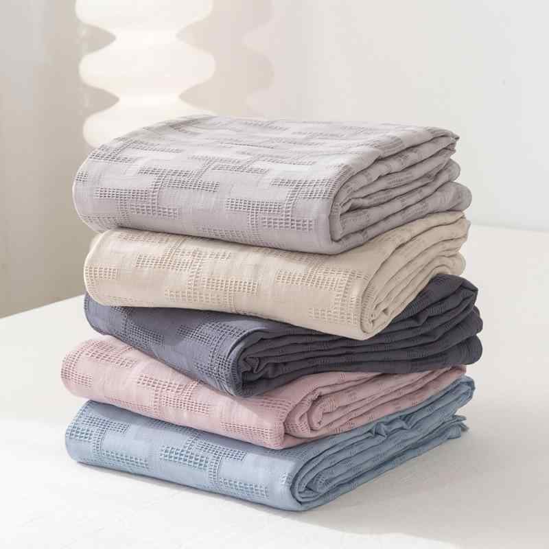 タオルケット 全綿 無地 H柄 多機能 ブランケット 綿 ラインケット オフィス お昼寝 ひざ掛け 肩掛け ベッド ソファー 車内用 オールシーズン 100 150cm