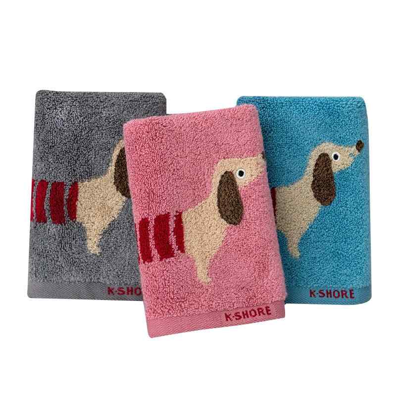 タオル キッズ 子供用 綿 コットン カートゥーン 犬 ドッグ やわらか 吸水 洗顔 無撚糸 ミニタオル ハ..