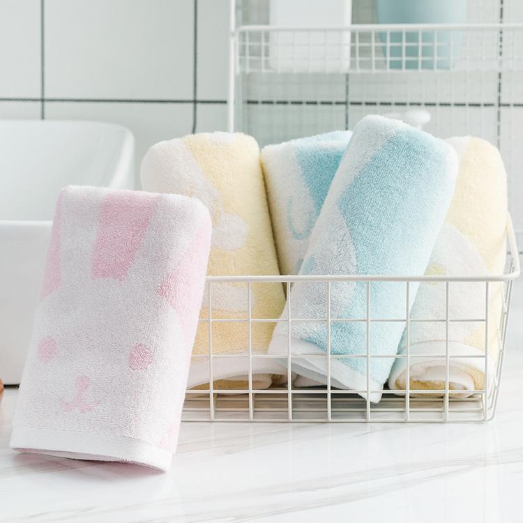 タオル キッズ 子供用 綿 無撚糸 柔らかい 吸水性 カートゥーン柄 ブルー ピンク イエロー 25 50cm(x2)