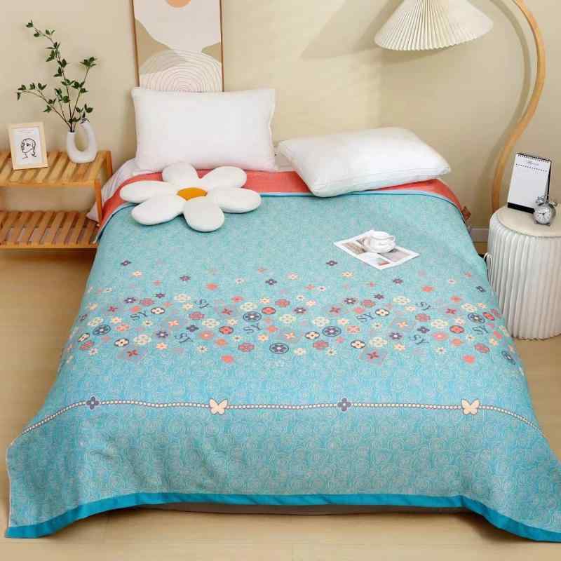 毛布 レディース ガーゼケット タオルケット ブランケット ポリエステル 植物花卉 花柄 百福 老花 ブル..