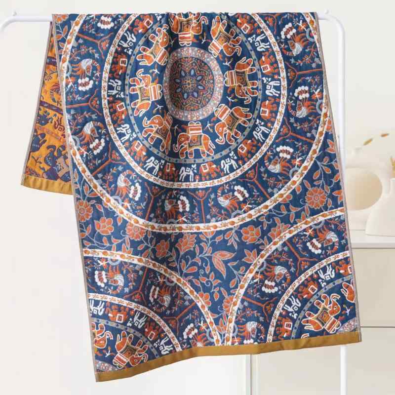 バスタオル 全綿 多層 ガーゼケット タオルケット ソファカバー ブランケット 柔らかい 吸水性 象柄(x2)