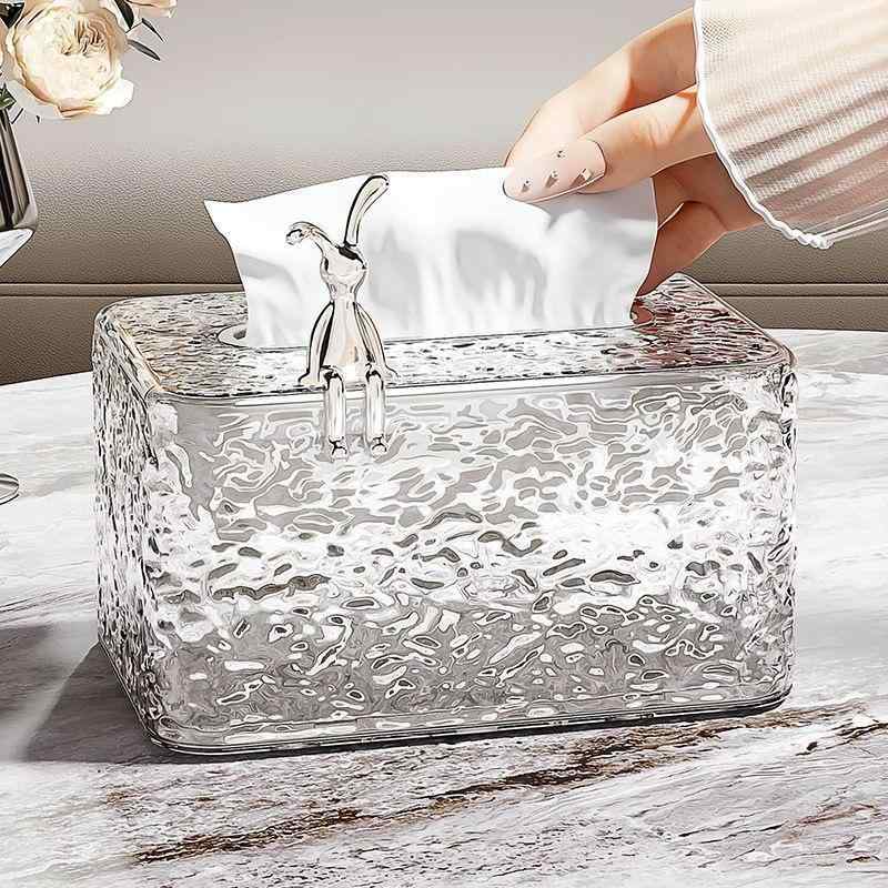 ティッシュボックス 車載 卓上 水波紋柄 アイス柄 フェイスタオル ペーパータオル 収納ケース 透明 グ..