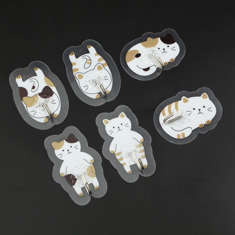 フック かわいい 猫 アクリル 厚手 粘着フック 吸盤式 カートゥーン 帽子掛け 衣類収納(x2)