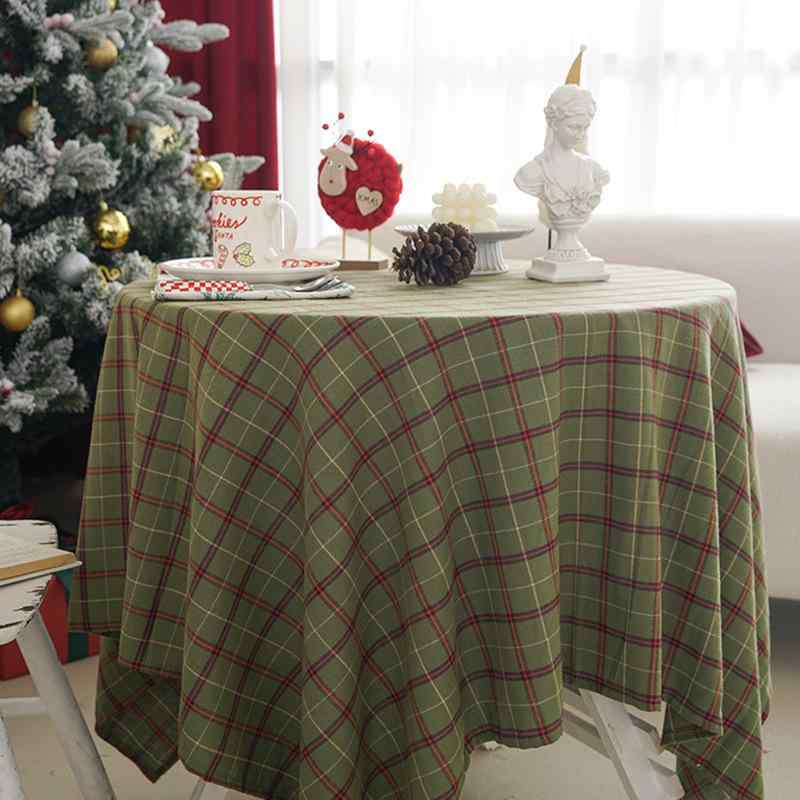 テーブルクロス クリスマス テーブルマット コットンリネン 緑 グリーン チェック 格子柄 長方形 防塵 ..