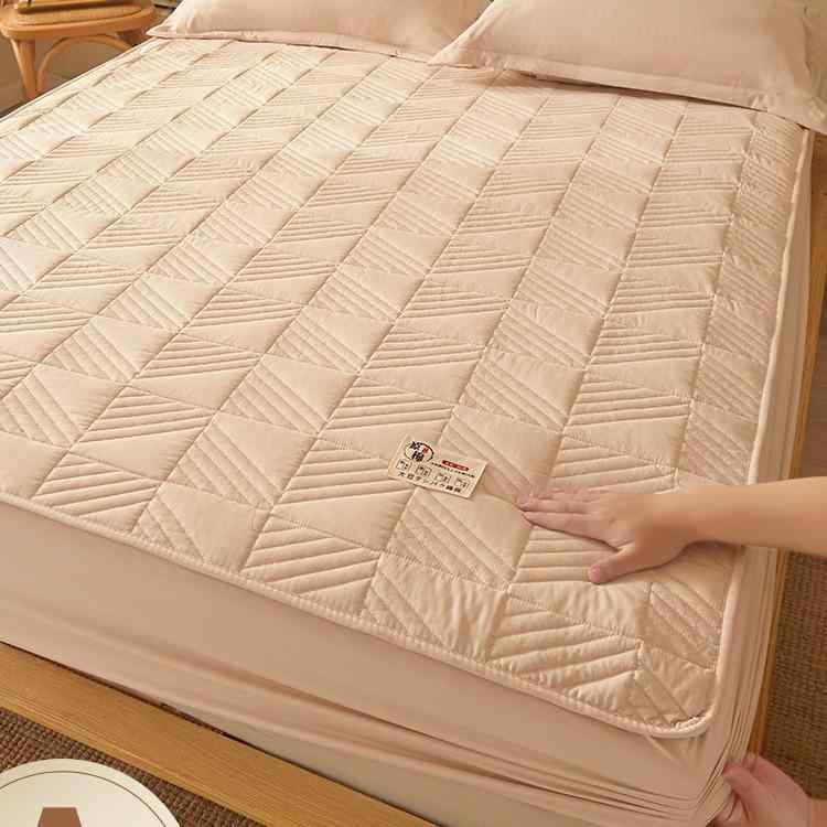 ベッドカバー 大豆繊維 挟み綿 ベッドシーツ 単品 ベッドマットレス 保護カバー 防塵 全周ゴム付き 無地 チェック柄 シンプル