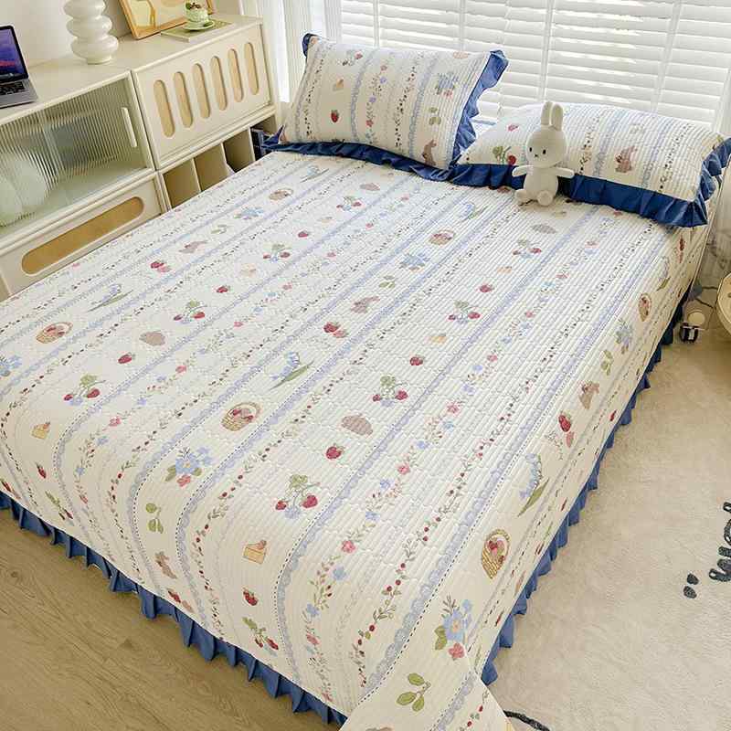 ベッドカバー 3点セット シングル セミダブル ダブル クイーン 綿 全綿 キルト 花柄 フリル付き ベッドシーツ 敷パッド 柔らか 150 200 250cm かわいい おしゃれ