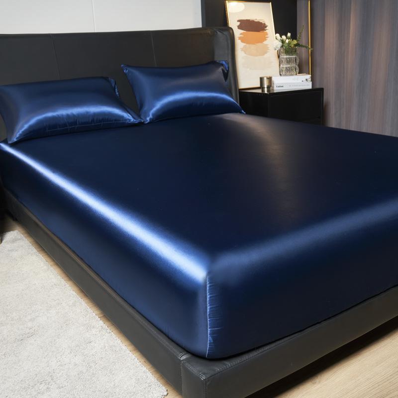 ベッドカバー レディース メンズ サテン 接触冷感 無地 マットレス保護 伸縮 シーツ 天ブルー 深ブルー..