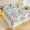 ベッドカバー レディース 韓国 レース 花柄 ベッドスカート キルティング 両面 春夏秋冬 水洗い綿 180cmベッド かわいい(x2)