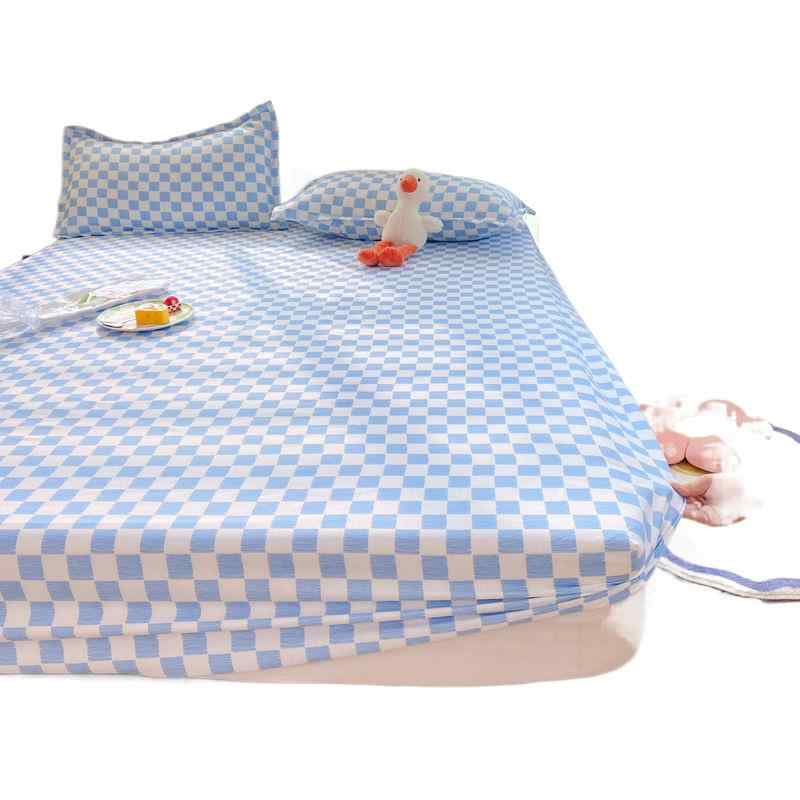 ベッドカバー 春夏 ベッドシーツ 水洗い綿 マットレスカバー 防塵 ずれ防止 ゴムバンド付き ピンク系 格子柄 チェック柄(x2)