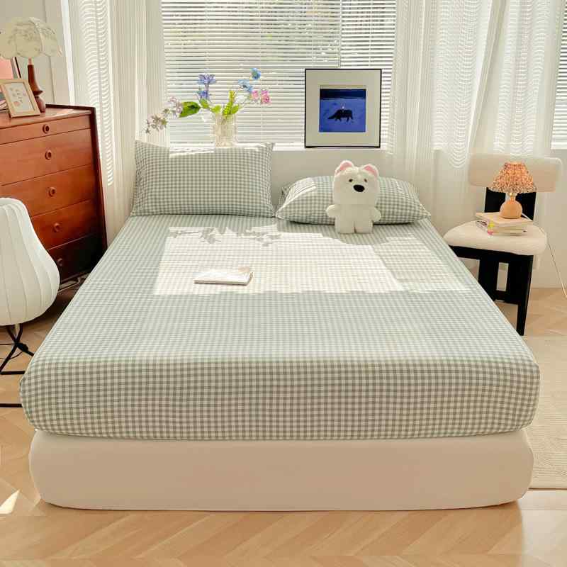 寝具 格子柄 水洗コットン シングル ベッドシーツ ベッドカバー 枕カバー 3点セット 学生寮 テイスト ..