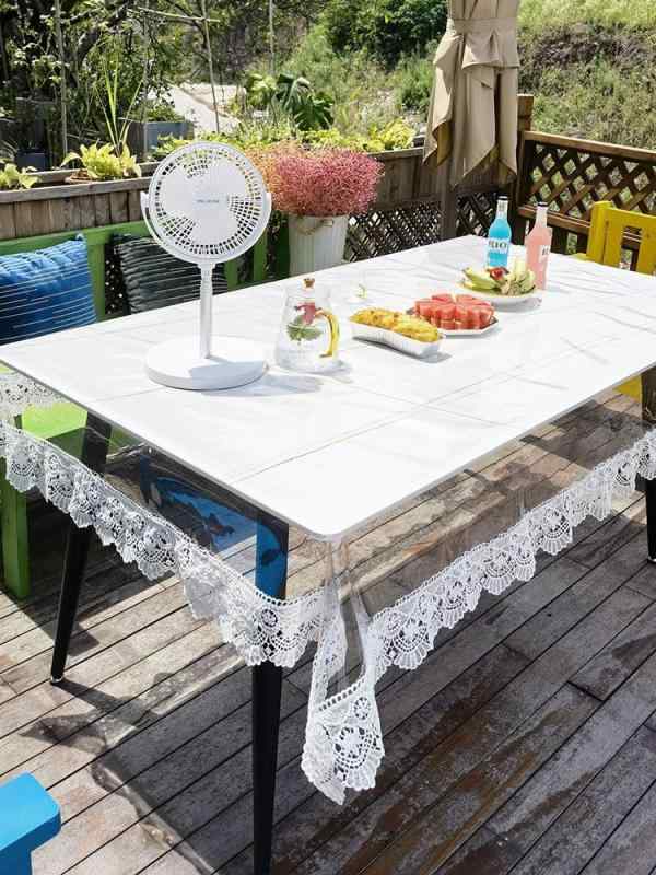 テーブルクロス TPU 防水 防油 透明 テーブルマット レース フリル ティーテーブル デスクマット クリスタル ソフト ガラス 正方形 植物 花柄 白 刺繍